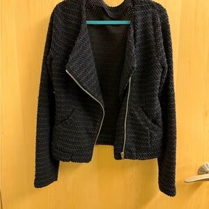 Blue and Black Textured Zip-Front Jacket